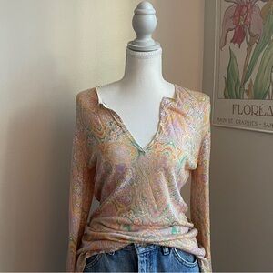 Ralph Lauren Silk Bell Sleeve Top Paisley Floral Boho Fairy Festival Y2K M